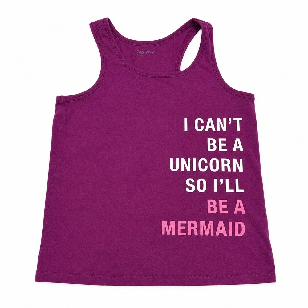 GapKids Purple Mermaid Unicorn Graphic Racerback Tank Top Girls‎ Medium 8